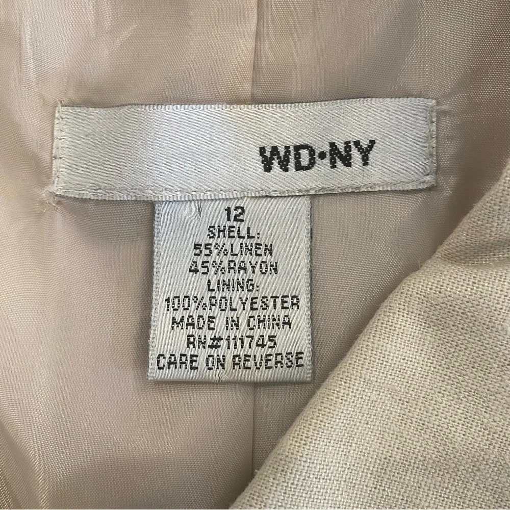 WD-NY women 12 Linen blend 3/4 sleeve Big button Cream Oatmeal blazer jacket